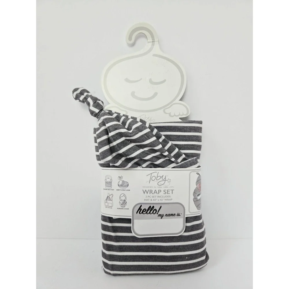 Toby Wrap Set NEW Grey White Stripe NYC hat wrap baby‎
